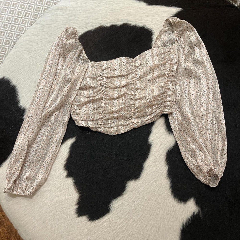 The Reset Beige Patterned Crop Top - image 1